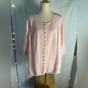Avenue Pink 3/4 Sleeve Bib Collar Button Down Shirt